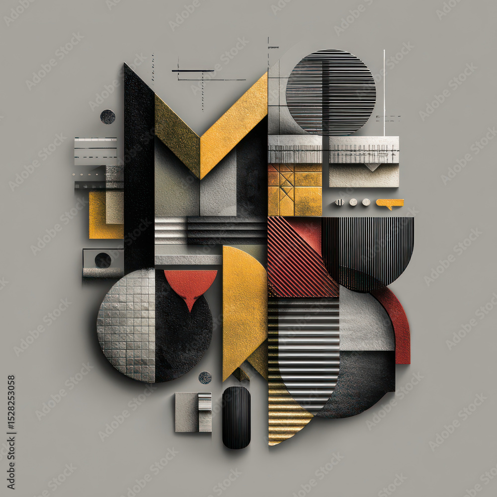 Poster bold geometric shapes in various colors create an engaging abstract composition that captivates the 