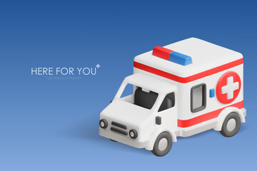 3D rendering of a Ambulance on a blue background.