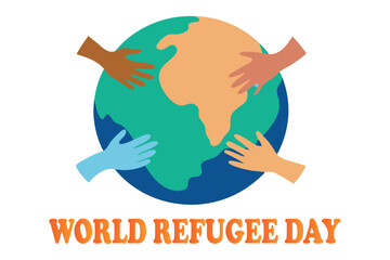World Refugee Day Isometric Vector – Diverse Hands Holding Globe Symbolizing Global Solidarity.