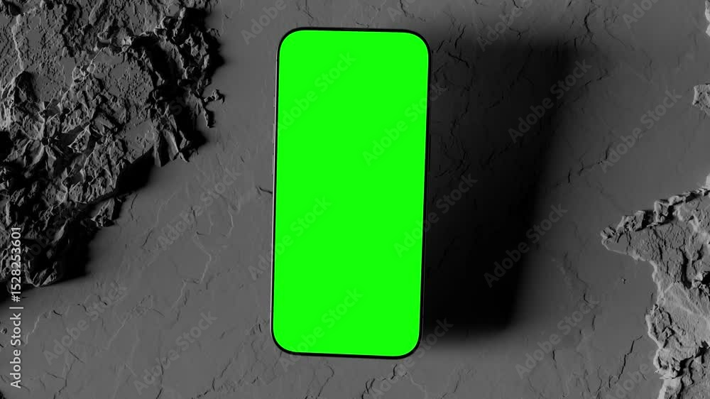 Poster smartphone with green screen smooth rotating , three scenes set on a rock surface background. tracki
