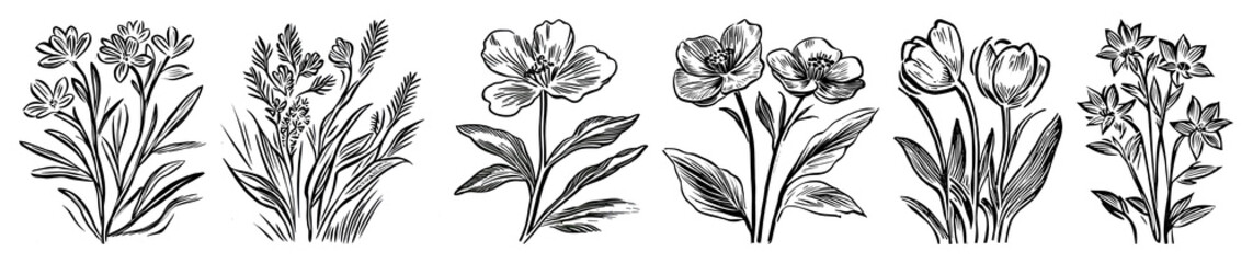 Fototapeta premium PNG Vintage floral botanical illustration, element set on transparent background