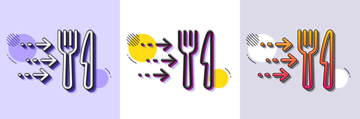 Food delivery line icon. Halftone dotted pattern. Gradient icon with grain shadow. Restaurant order sign. Catering service symbol. Line food delivery icon. Various designs. Vector