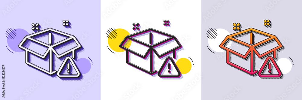 Poster delivery warning line icon. halftone dotted pattern. gradient icon with grain shadow. package box al