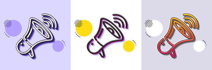 Megaphone line icon. Halftone dotted pattern. Gradient icon with grain shadow. Offer loudspeaker sign. Sale promotion symbol. Line megaphone icon. Various designs. Vector