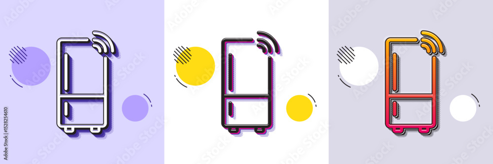 Poster refrigerator with wifi function line icon. halftone dotted pattern. gradient icon with grain shadow.