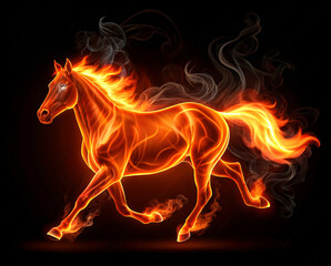 Fiery Galloping Horse Made of Flames