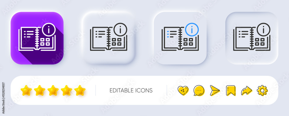 Poster instruction info line icon. neumorphic, flat shadow, 3d buttons. technical information sign. line in