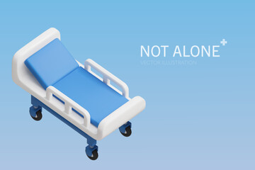 3D rendering of a Hospital bed on a blue background.