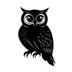 Black owl silhouette isolated on white or transparent background — perfect for wildlife, nature, night themes, logos, icons, and creative design projects.