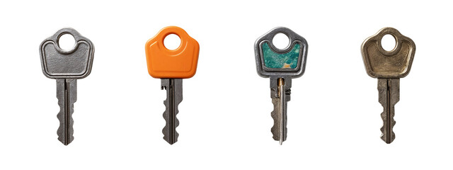 A set of four different colored keys