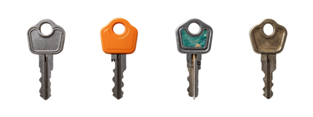 A set of four different colored keys