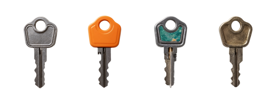 A set of four different colored keys