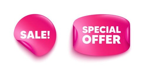 Sale sticker banner. Paper price label. Sale promotion tag. Special offer price sign. Advertising Discounts symbol. Paper sticker with message. Offer label banner. Vector
