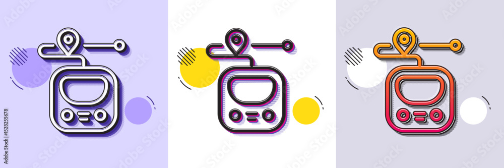Poster metro line icon. halftone dotted pattern. gradient icon with grain shadow. subway journey path sign.