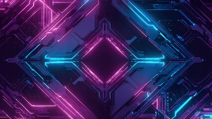 Abstract neon glowing geometric shapes pattern - Powered by Adobe