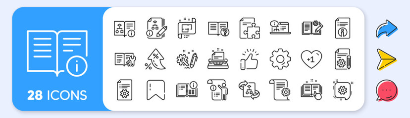 Technical document line icons. Interest rate, AI generate, Inflation icons. Set of Instruction, Plan and Manual icons. Help document, Building plan and Algorithm symbols. Vector
