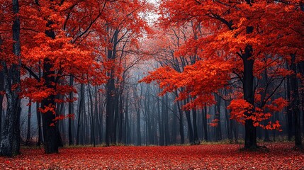 Autumn Trees with Leaves in Shades of Red 
