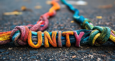 "UNITY" in Colorful Knotted Ropes - Symbol of Togetherness