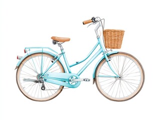 Blue bicycle with a basket on the front.