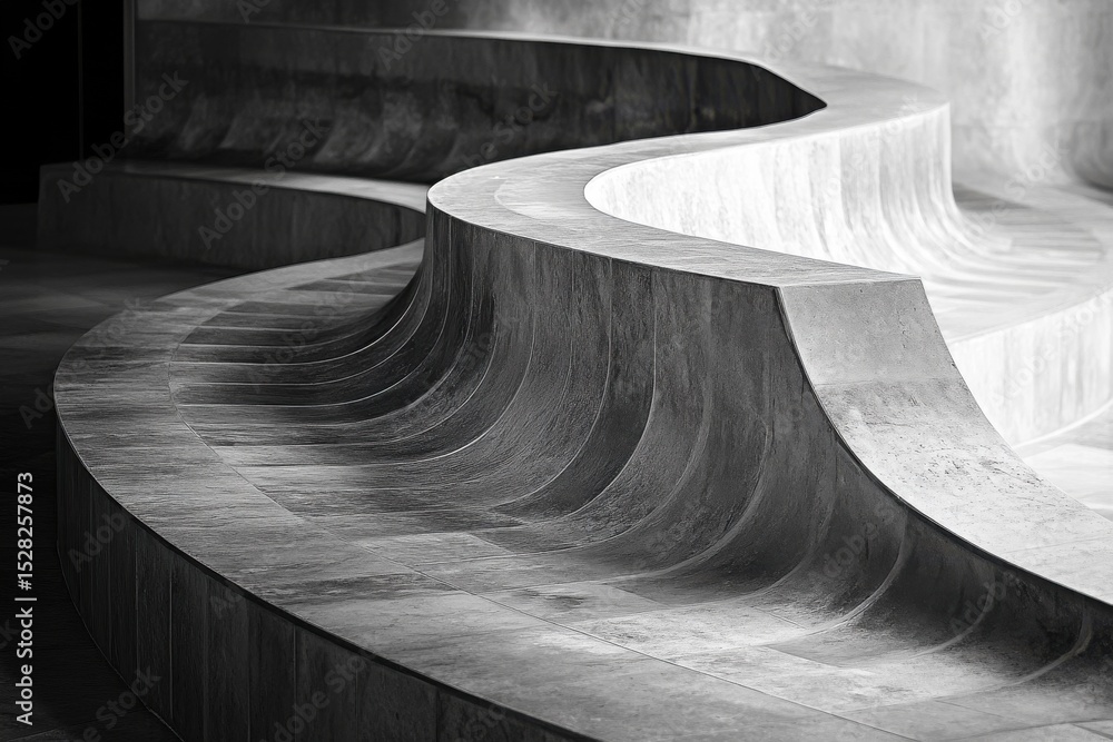 Poster curvy lines created by flowing structures in a minimalist interior space, flowing curvy lines