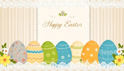 Easter eggs with floral border, and card.