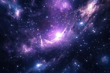 Obraz premium Explore vibrant star fields and swirling galaxies in the vastness of space, Space 2094: Flying through star fields and galaxies in deep space as a supernova bursts light