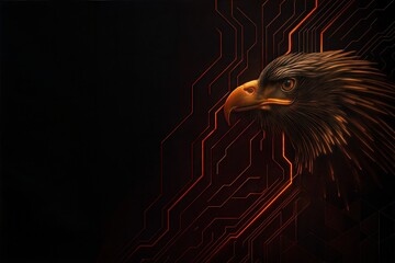 Eagle on black background, wallpaper abstract glowing futuristic lines