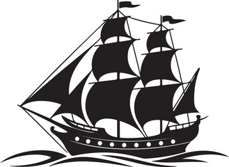 Silhouette of a majestic sailing ship on the waves.