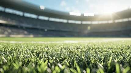 Close-up view of a stadium's grassy field on a sunny day