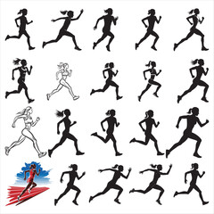 woman running  silhouette vector on white background