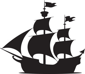 Silhouette of a majestic sailing ship on the waves. © Naimur creativehouse