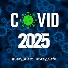COVID 2025 Concept Illustration with Coronavirus Particles and Future Prediction Post Design