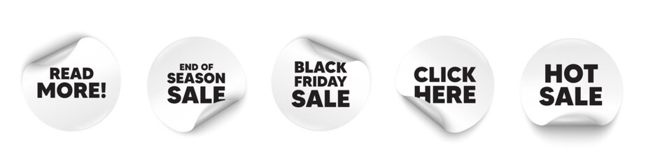 Read more sticker tag. Season sale, Black friday paper price banners. Read More tag. Navigation sign. Get description info symbol. Click here sticker. Vector