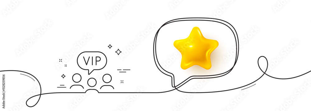 Poster vip clients line icon. continuous line with 3d star. very important person sign. member club privile