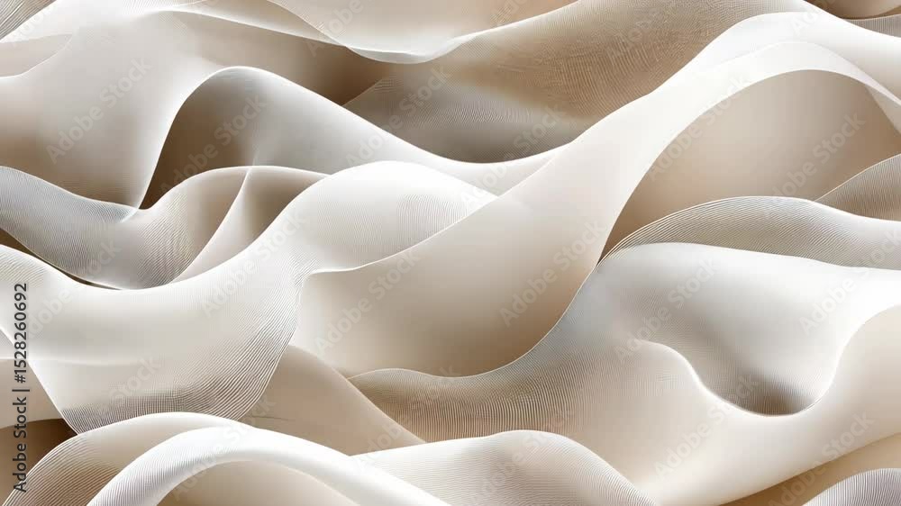 Poster delicate waves of fabric in warm beige and white flow gracefully, showcasing an elegant abstract pat