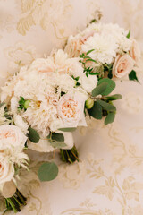 Beautiful wedding bouquets featuring soft pink and white flowers arranged elegantly for a romantic ceremony