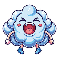 cartoon cloud with tiny arms and legs yawning