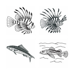 line art of marine fish on the white background