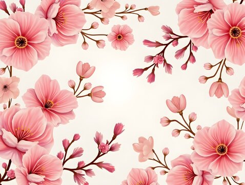 A japanese style floral pattern with pink flowers