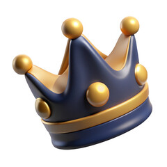 3d realistic blue and gold crown isolated on transparent background