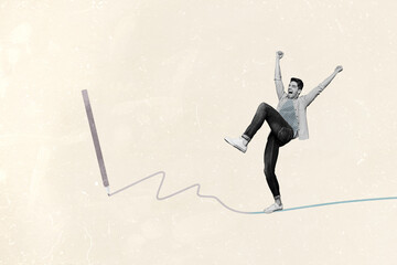 Poster 3d art pop image collage of happy businesswoman businessman stand rope development aim...