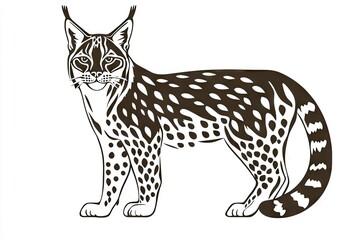 Obraz premium Detailed black and white illustration of a caracal.