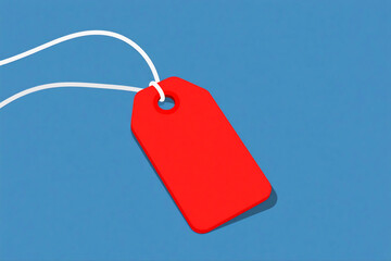 A vibrant red tag dangles against a serene blue backdrop