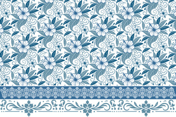 blue floral floral elements modern.trendy seamless sketch wallpaper outline.fashion one-line minimalism border embroidery.white background clean petals design.kitchen wear botanical stems

