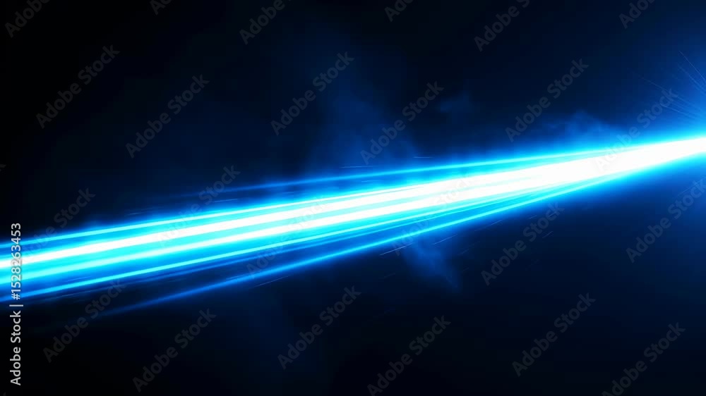 Poster blue light trails forming multiple beams, with fast motion effect. abstract data transmission and ne