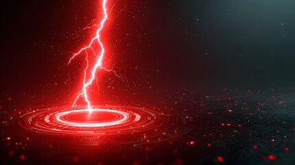 Electric Bolt. Flash of Lightning Strike with Powerful Energy in Abstract Techno Circle Background