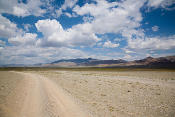 Landscape from remote region of Mongolia. Road to Altai mountains, Oigor valley