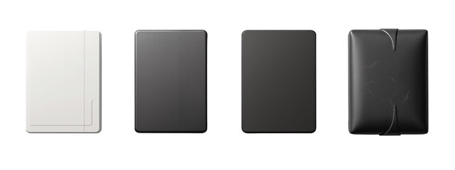 A set of three black and white notebooks