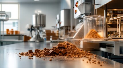 An artful workspace where chocolate-making unfolds, displaying ingredients and equipment, illustrating the delicate craft of confectionery and sweet creation.