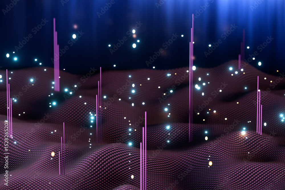 Aufkleber sparkling lights on wavy surface.abstract blurred background.3d rendering
